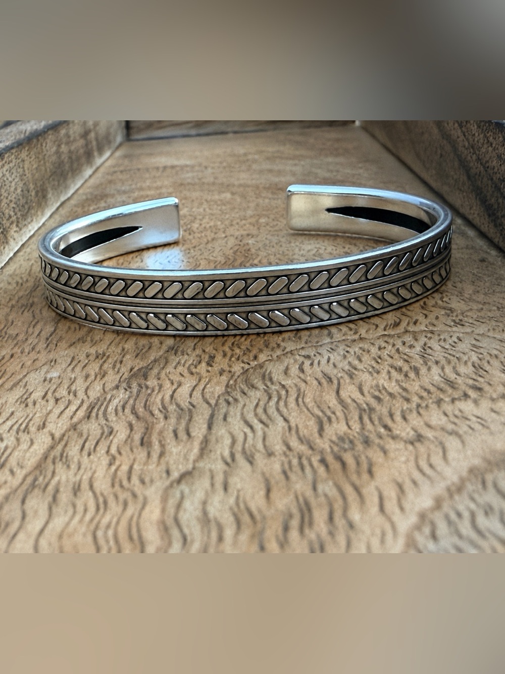 Silver Adjustable Cuff Bracelet - Twisted Rope Accent